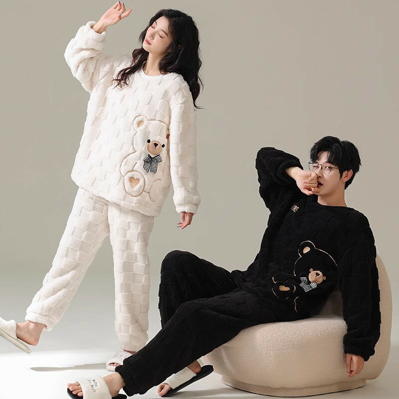 送料無料 パジャマ ルームウェア カップル もこもこ ホームウェア 寝巻き 冬服 長袖 お揃い 上下セット トップス ズボン 女の子 男の子 部屋着 結婚祝い クリスマス プレゼント 防寒 記念日 母の日 父の日 ギフト 友達 おしゃれ シンプル 楽天海外通販