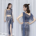 送料無料 ベリーダンスウェア ベリーダンス衣装 上下2点セット レッスン着 belly dance レディース へそ出しダンストップス 長袖 ロング丈 ダンスス...