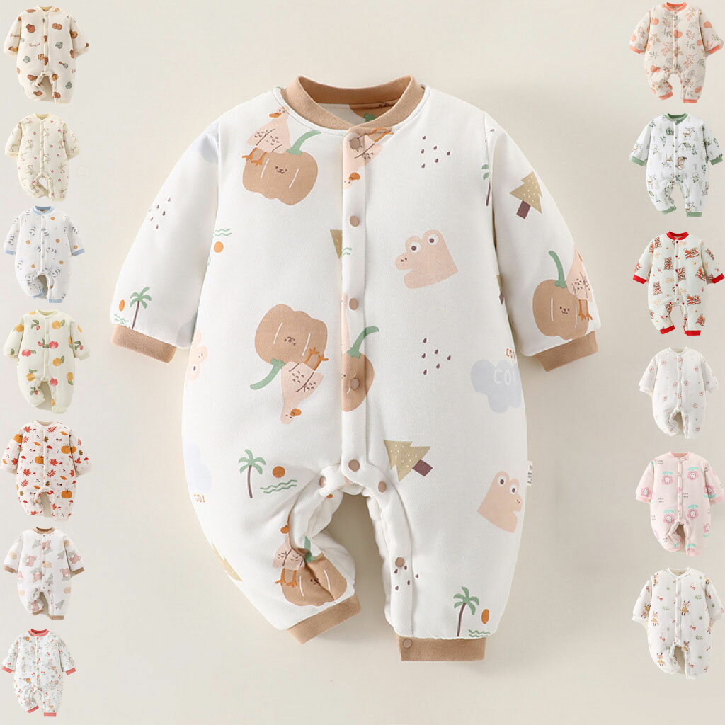 ベビー服 長袖 ロンパース カバーオール 長袖 綿入り 厚手 クマ bear duck ダック パンダ かぼちゃ ベビーパジャマ ルームウェア 女の子 男の子 0〜24ヶ月 ベビー肌着 星柄 新生児服 春 秋 冬 59 66 73 80 90cm 送料無料 楽天海外通販