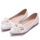 送料無料 花付きブライダルシューズ パンプス ローヒール 妊婦 レディース 結婚式パンプス ウエディングシューズ 無地 痛くない 疲れない ぺたんこ 結婚式 花 飾り 花嫁 おしゃれ 美脚 フォーマル 撮影 靴 披露宴 発表会 演奏会 パーティー ドレスシューズ 楽天海外通販