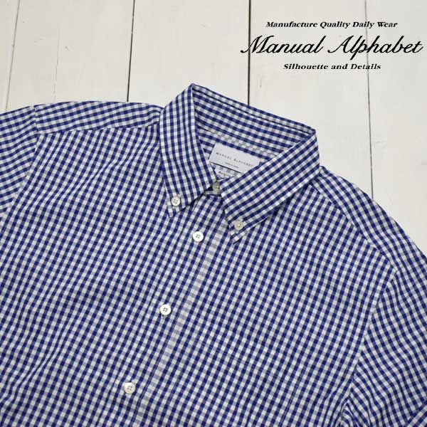 MANUAL ALPHABET (マニュアルアルファベット) ギンガムチェック ボタンダウン シャツ 100/2 GINGHAM BD SHT -Bulging fit navy-BASIC-BG-002 メンズ 長袖 日本製 送料無料 正規取扱店