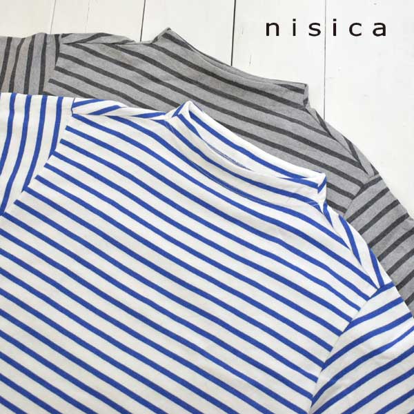 nisica (ニシカ) ガンジーネック ボーダー 半袖カットソー メンズ レディース トップス 半袖 tシャツ 天竺 バスクシャツ 送料無料 日本製 正規取扱店