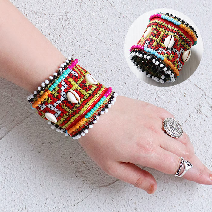エスニック バングル ブレスレット アクセサリー 腕輪 コットン モン族 民族 刺しゅう 刺繍 ファッション アジアン 雑貨 ナチュラル カラフル レディース ...