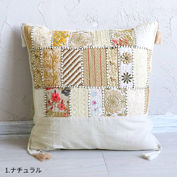 クッションカバー 45×45 エスニック アジアン 刺繍 クッション インテリア カンバディア パッチワーク 綿麻 大人 レディース お洒落 スパンコール ビーズ ラメ インド コットン プレゼント 母の日【メール便可 2cm】 marblemarket-10006215 エスニックのマーブルマーケット サンプル画像2