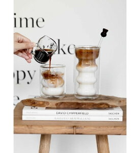 ショートサイズ　クリエイティブ二層ガラスカップ　オシャレ　モーニング　おうちカフェ　韓国インテリア　海外インテリア　食器