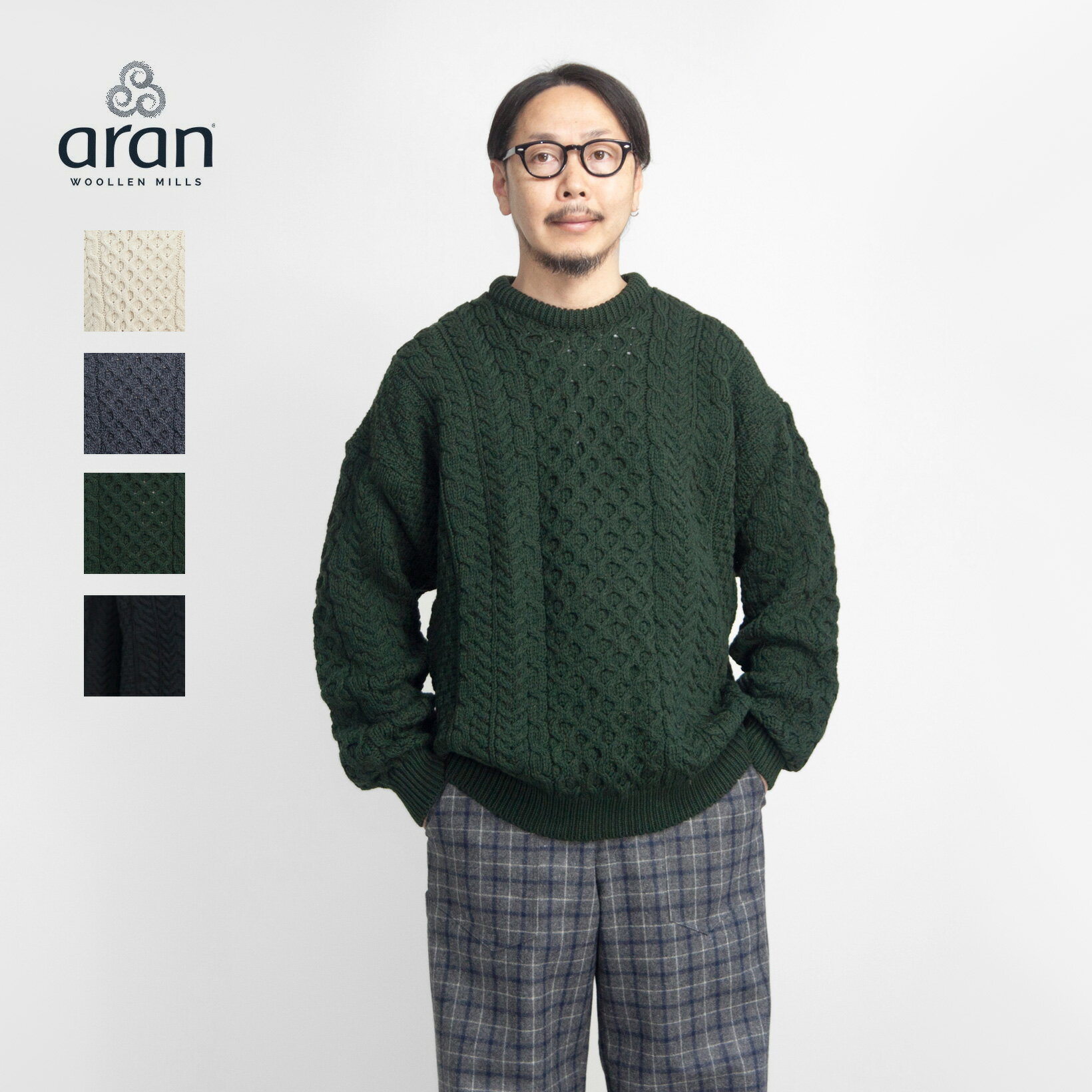 楽天MARC ARROWS楽天市場店【バーゲン価格】Aran Woollen Mills アランウーレンミルズ メリノウール100％ クルーネック アランニット メンズ