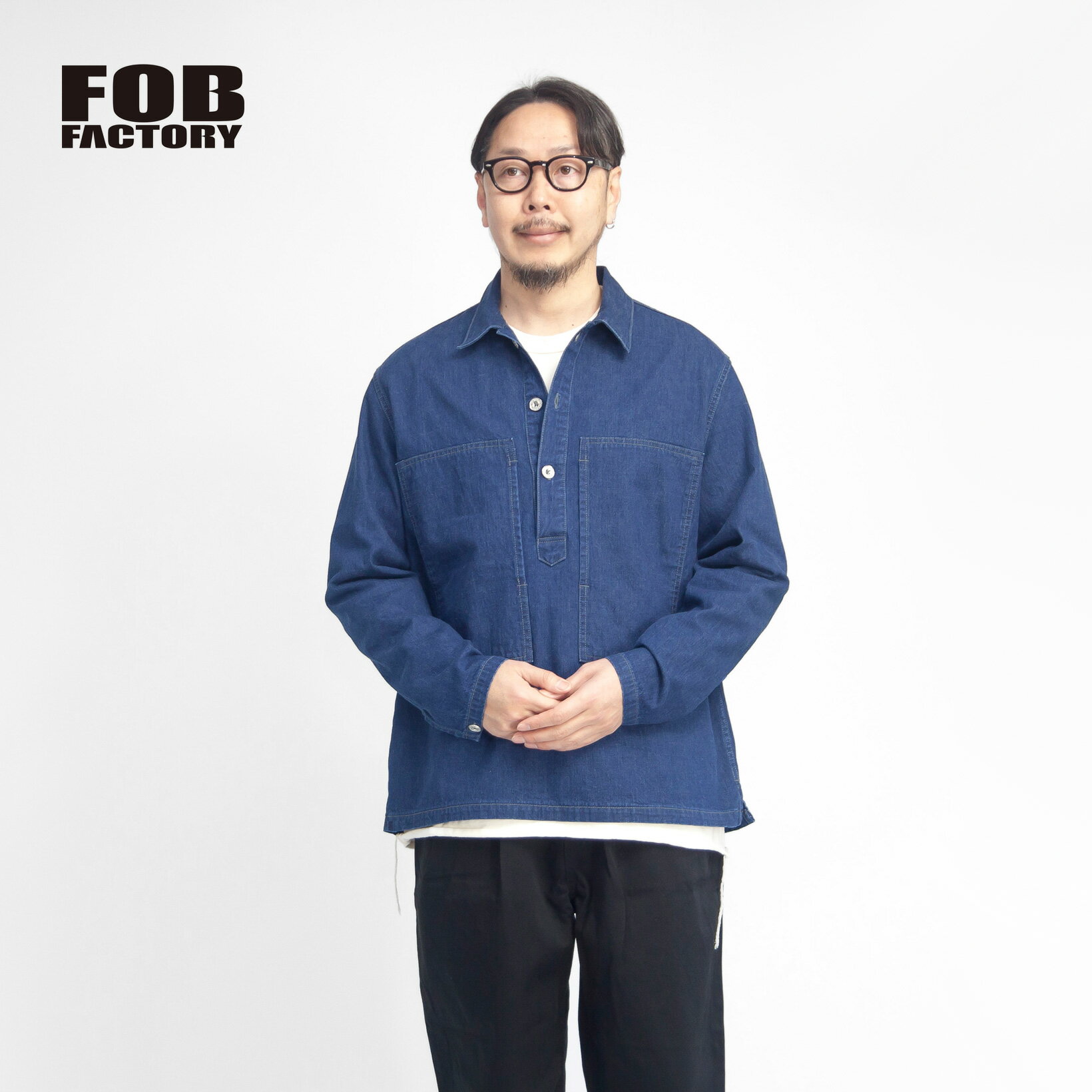 FOB FACTORY FOBファクトリー U.S.ARMY デニムプルオーバーシャツ 日本製 メンズ