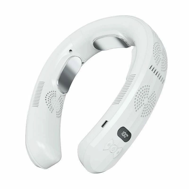 暑さ対策 急速充電 LED付き ネックヒーター 冷房/暖房 四風道送風 6000mAh大容量 強力 携帯用扇風機 3つ冷却プレート 羽なし 首掛け扇風