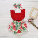 【2点セット】スイカ ロンパース 綿95% 夏用 女の子 オーバーオール 送料無料 子供服 ベビー服 新生児服 パジャマ 肌着 春夏 幼児 子ども 子供 乳児 赤ちゃん レッド 女の子 可愛い 通園 保育園 百日祝い 出産祝い プレゼント ギフト お誕生日 すいか melon ノースリーブ(4)