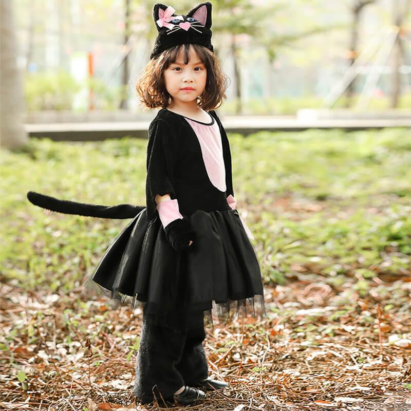 ハロウィン 衣装 子供 コスプレ 子供用 黒猫 女の子 猫女に変身 コスチューム ハロウィン仮装 猫 可愛い かわいい 衣装 こども ワンピース ブラック 万聖節 演出 3