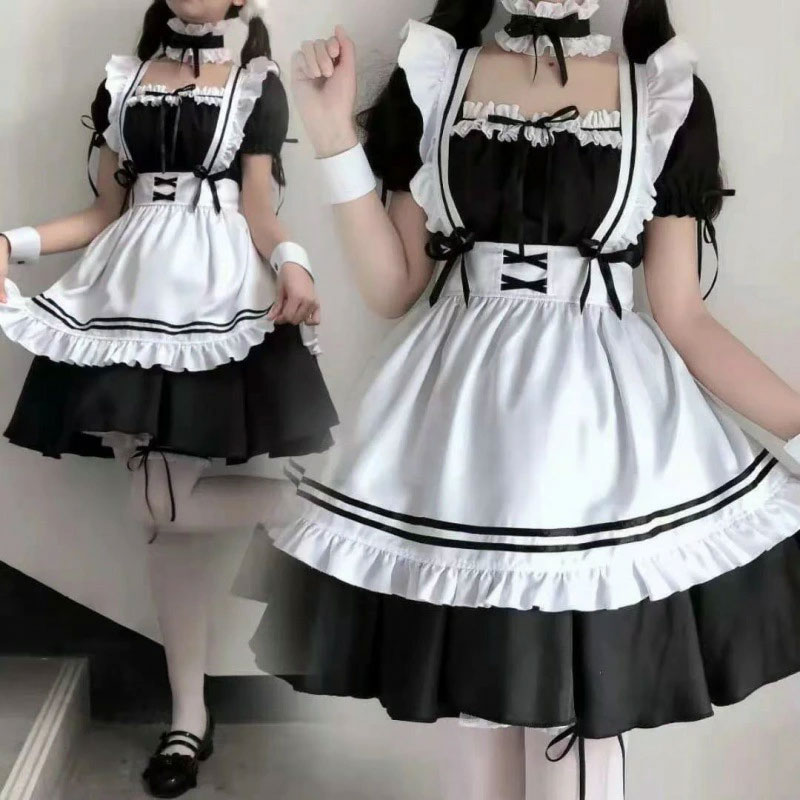 送料無料　メイド 服 ワンピース 夏 ゴスロリ 萌え コスプレ 衣装 仮装 女装 フリル ロリータ かわいい..