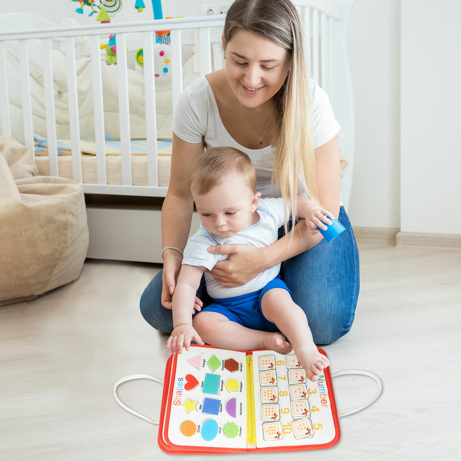 モンテッソーリ おもちゃ 知育玩具 もんてっそーり ビジーボード オモチャ toys プレゼント 教具子ども モンテッソーリおもちゃ 教育玩具 こどものおもちゃ クリスマスプレゼント 幼児玩具 むすびもち 布絵本 モンテッソーリボードビジーボード ブルー 3