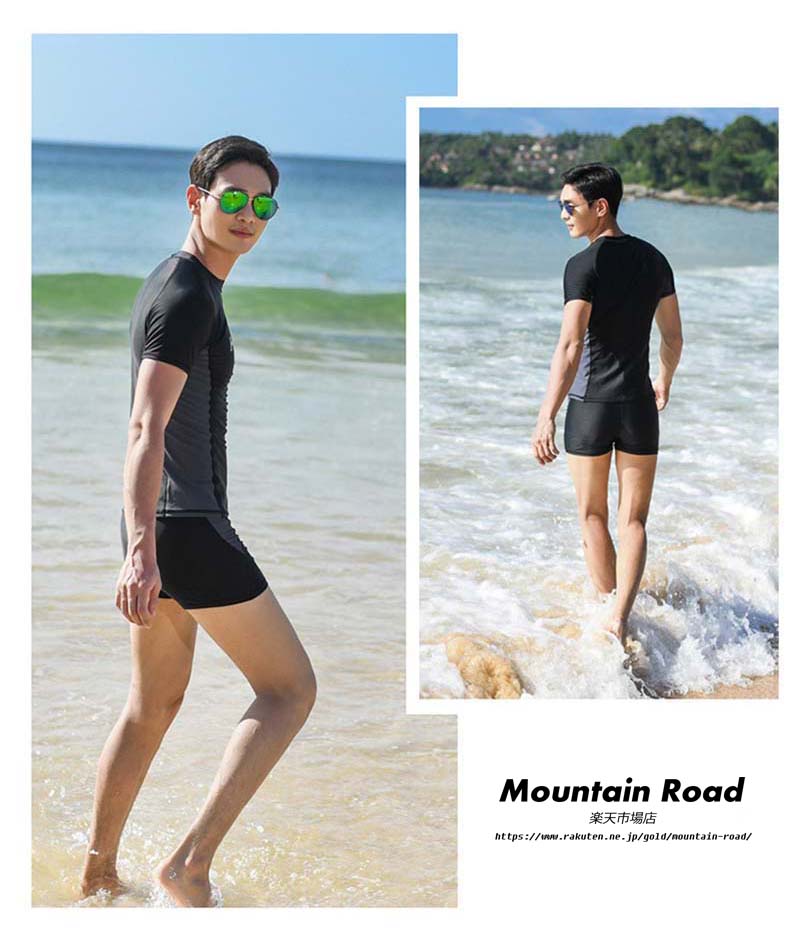 フィットネス水着 メンズ 大人 体型カバー水着 半袖ラッシュガード ハーフパンツ 三分丈パンツ M L XL 2XL 3XL 4XL 5XL 父の日 送料無料 着替えやすい初心者向け水着＋海やプールで使えるアイテム フィットネスウェア カバーアップ 水陸両用 男性用水着