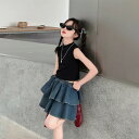 デニム ジャケット 可愛い 子供服 ボトムス トップス スカート ▽ 2点セット パンツ ダンス ストリート ゆったり キッズ ベビー 女の子 スカート セット...