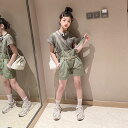 【送料無料】夏 夏服 サロペット パンツ ボーダー柄 Tシャツ + オーバーオール 2点セット オールインワン ジーンズ 可愛い 子供服 キッズ ジュニア ボト...