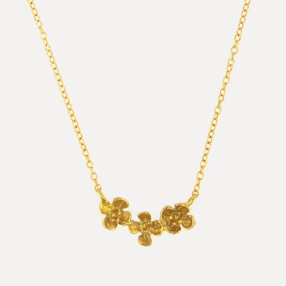 MESH スリーリトルフラワーズ ネックレス 43cm シルバー925 18Kゴールドコート Gold Necklace ギフトBOX入り ジュエリークロス付き...