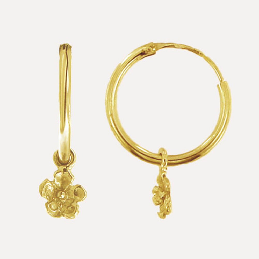 Rakuten - MESH フラワーチャームフープピアス シルバー925 18Kゴールドコート Gold Earrings ギフトBOX入り ジュエリークロス付き ハンドメイド ポルトガル直輸入 ARG0014G