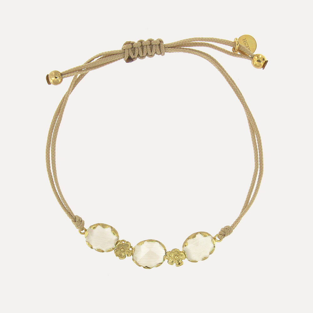お買い物マラソンP5倍 MESH ストーン＆フラワーブレスレット【ホワイト】シルバー925 18Kゴールドコート Gold Bracelet ギフトBOX入り ジュエリークロス付き ハンドメイド ポルトガル直輸入 PUL0056SF(4)