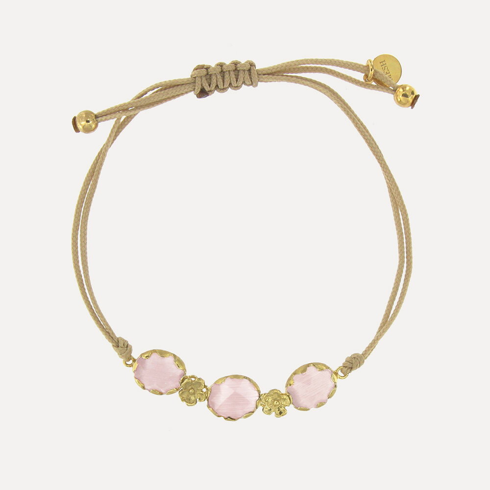 MESH ストーン&フラワーブレスレット【ピンク】シルバー925 18Kゴールドコート Gold Bracelet ギフトBOX入り ジュエリークロス付き ハン...