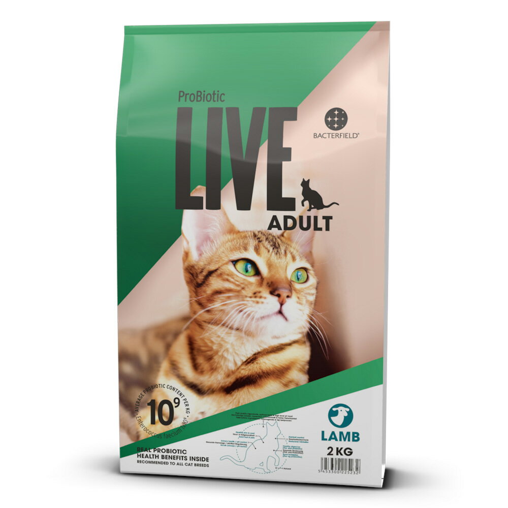 ProBiotic LIVE 成猫用 ラム2kg 特許取得 機能性スーパープレミアムキャットフード プロバイオティック ライブ 生きた善玉細菌配合 無添加原料 BACTERFIELD