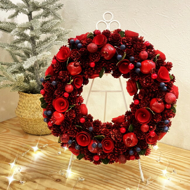 クリスマスリース ナチュラルデコレーションリース(レッド) 31cm ナチュラル 玄関ドア おしゃれ インテリア 壁掛け ギフト プレゼント Christmas Natural Decoration Wreath Red DA38958-31