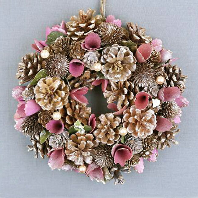 クリスマスリース ナチュラルデコレーションリース(ピンク) 25cm ナチュラル 玄関ドア おしゃれ インテリア 壁掛け ギフト プレゼント Christmas Natural Decoration Wreath (Pink) DA34265