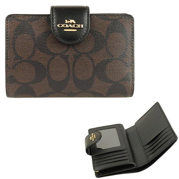 COACH - コーチ COACH 二つ折り財布 折り畳み シグネチャー アウトレット c0082imaa8 BROWN BLACK ブラック ブラウン