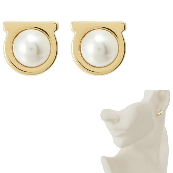 フェラガモ ピアス Ferragamo GANCINI PEARL EARRING 696454 760121 001 ガンチーニ パール スタッド クリーム ゴールド