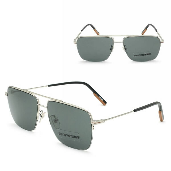乐天商城 - ゼニア サングラス ZEGNA EZ0148-D/S 16A 62 Ermenegildo Zegna エルメネジルド・ゼニア サングラス ノーズパッド UVカット シルバー ブルーグリーン グレー