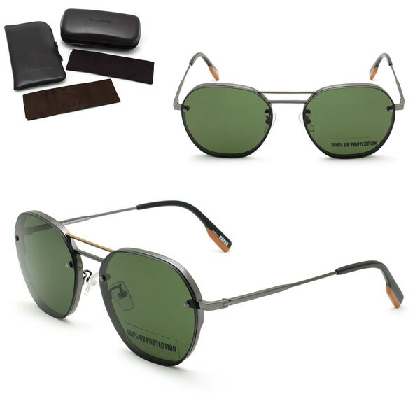 乐天商城 - ゼニア サングラス ZEGNA EZ0105-F/S 08N 57 Ermenegildo Zegna エルメネジルド・ゼニア サングラス ノーズパッド UVカット ガンメタル グリーン
