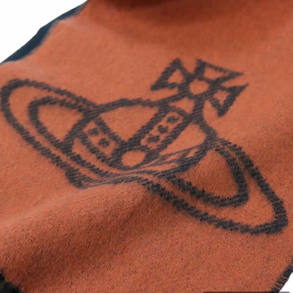 ヴィヴィアンウエストウッド マフラー Vivienne Westwood 24-W00ZH-C409 レディース メンズ ビッグオーブロゴ テラコッタ バイカラー マフラー