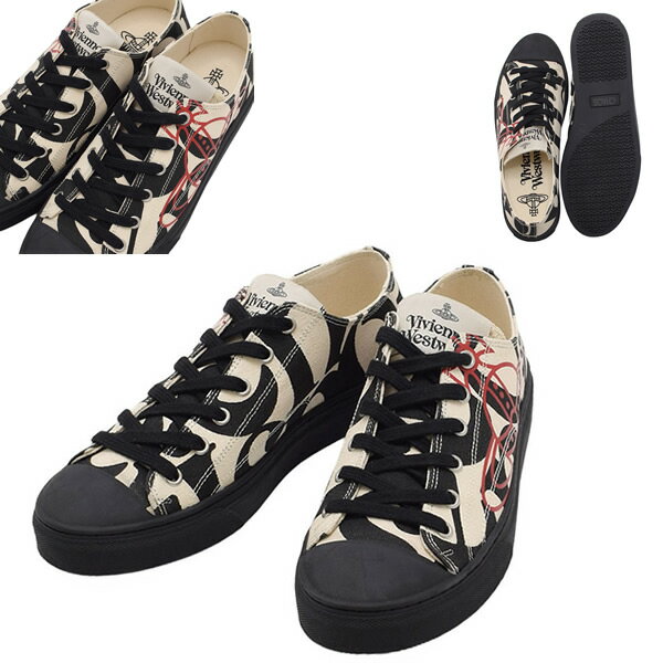 ヴィヴィアンウエストウッド スニーカー Vivienne Westwood 靴 PLIMSOLL LOW TOP 2.0 75020005M-W00JW-N301 23SS メンズ BLACK WORDS ブラック ベージュ