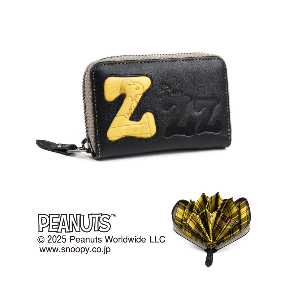 SNOOPY スヌーピー スヌーピーの財布 レザー マルチケース ジャバラ ラウンドファスナー カードケース ..
