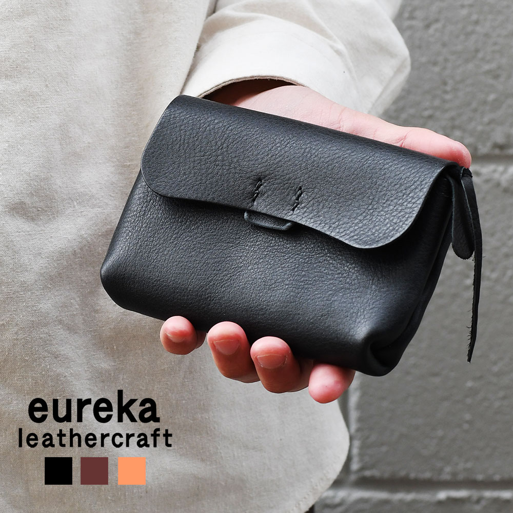 コンパクト財布 シボ革 eureka leathercraft ユリカレザークラフト eurekaLC かぶせ フラップ 日本の革 牛革 本革 シュリンクレザー 豚革 ヌメ革 姫路レザー ブラウン ブラック コンパクトウォレット メンズ 紳士用 男性用 日本製 送料無料