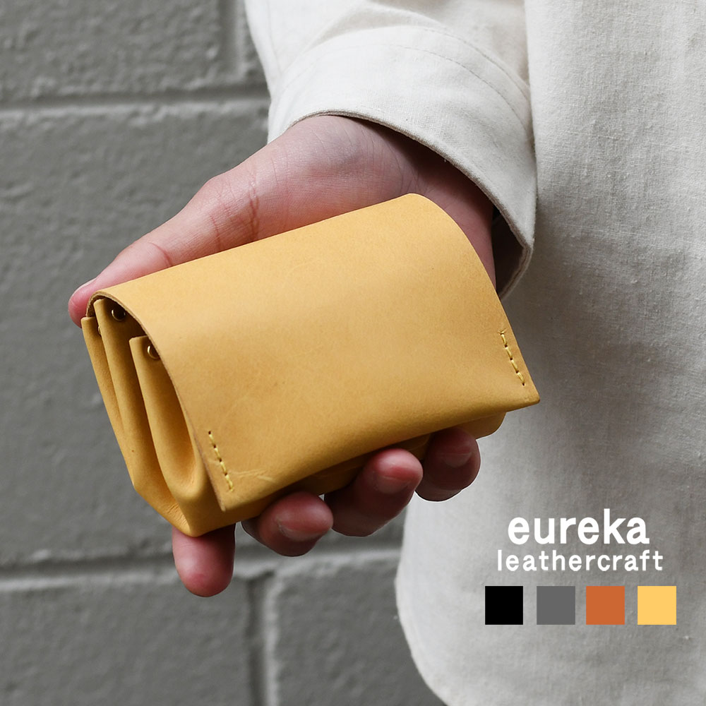 ミニ財布お札を折らない ヌメ革 吟スリ eureka leathercraft ユリカレザークラフト eurekaLC ダブルフラップ かぶせ 姫路レザー スムースレザー 牛革 短財布 小さい財布 折らずに メンズ 紳士用 男性用 日本製 送料無料