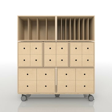 LPレコード・CD・DVDの収納 レコード棚 キャスター付き キャスター おしゃれ 大容量 インテリア 収納 収納家具 コミック 木製ラック(BLC-12-D2×1、BLC-12-D×1、BLC-08-TA×3、BLC-12-TA×2、BLC-24-BX×1)/床に置いて使う収納 奥行き深め:BLC組み合わせ例 /マルゲリータ