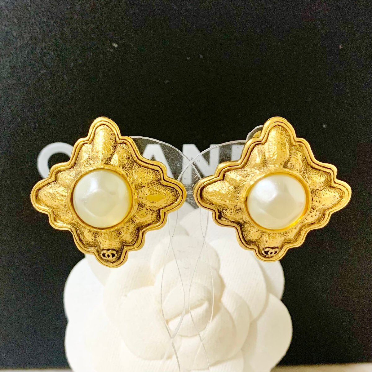 CHANEL シャネル イヤリング ココマーク パール 真珠 ゴールド 金 ロゴ 菱形 フラワー 花 ヴィンテージ 【中古】