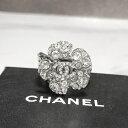 CHANEL シャネル 指輪 ココマーク ラインストーン 石 カメリア フラワー 花 リング ロゴ シルバー 銀 【中古】