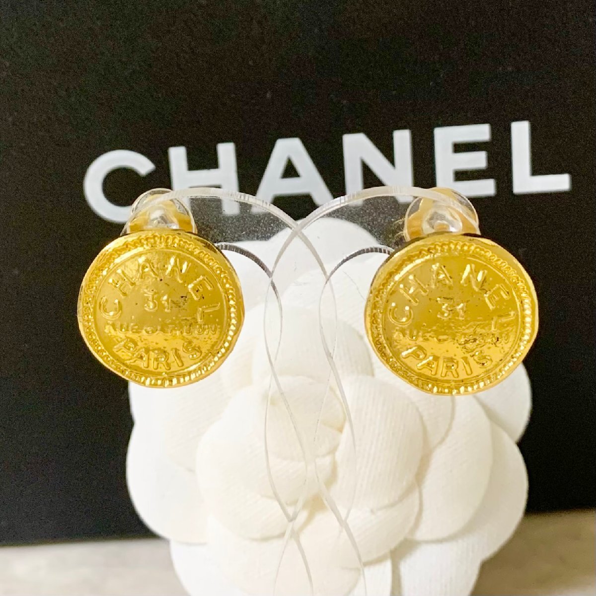 CHANEL シャネル イヤリング カンボン 丸 PARIS ゴールド 31 ヴィンテージ ロゴ 【中古】(4)