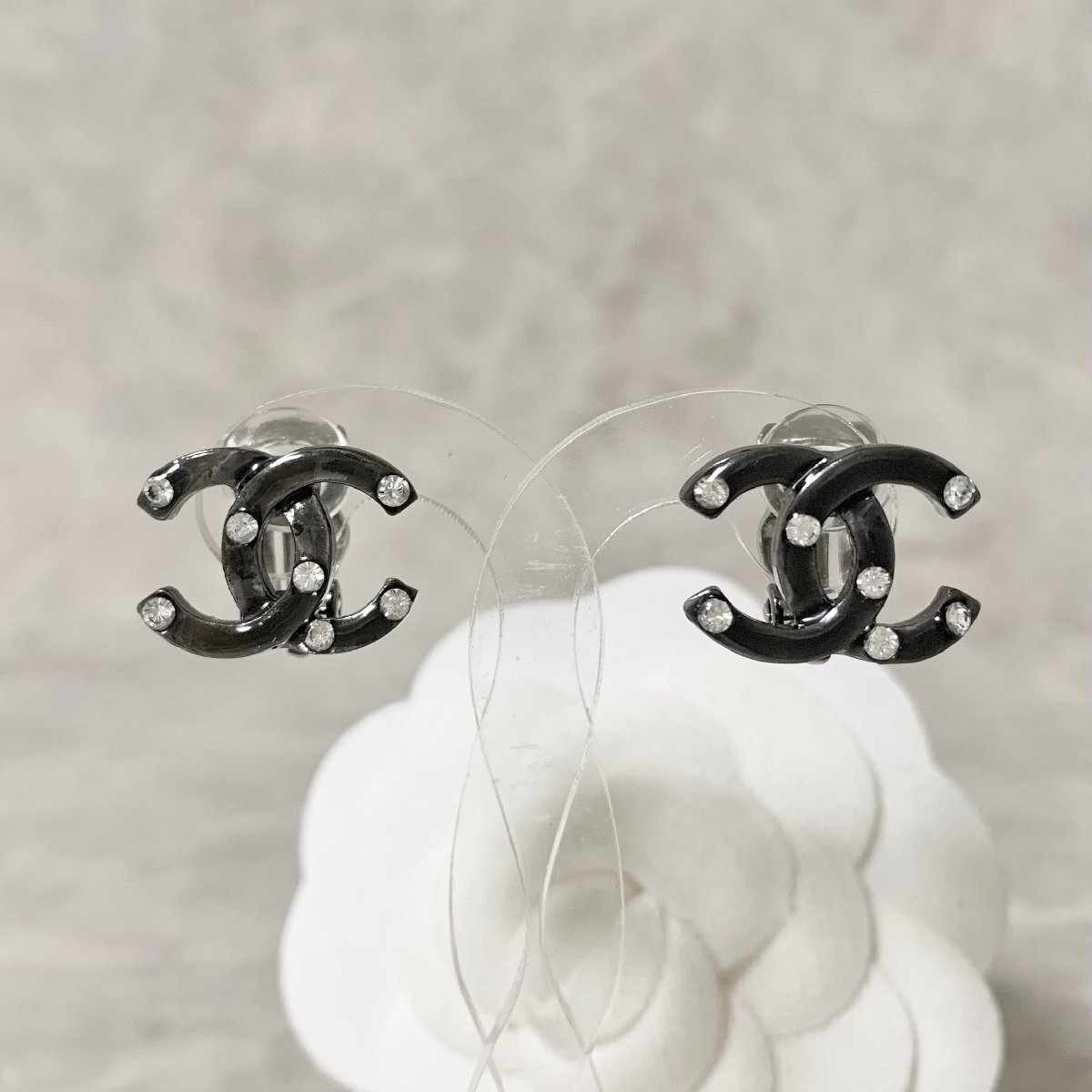 CHANEL シャネル イヤリング ココマーク ラインストーン 石 ブラック シルバー 銀 ロゴ 【中古】(4)