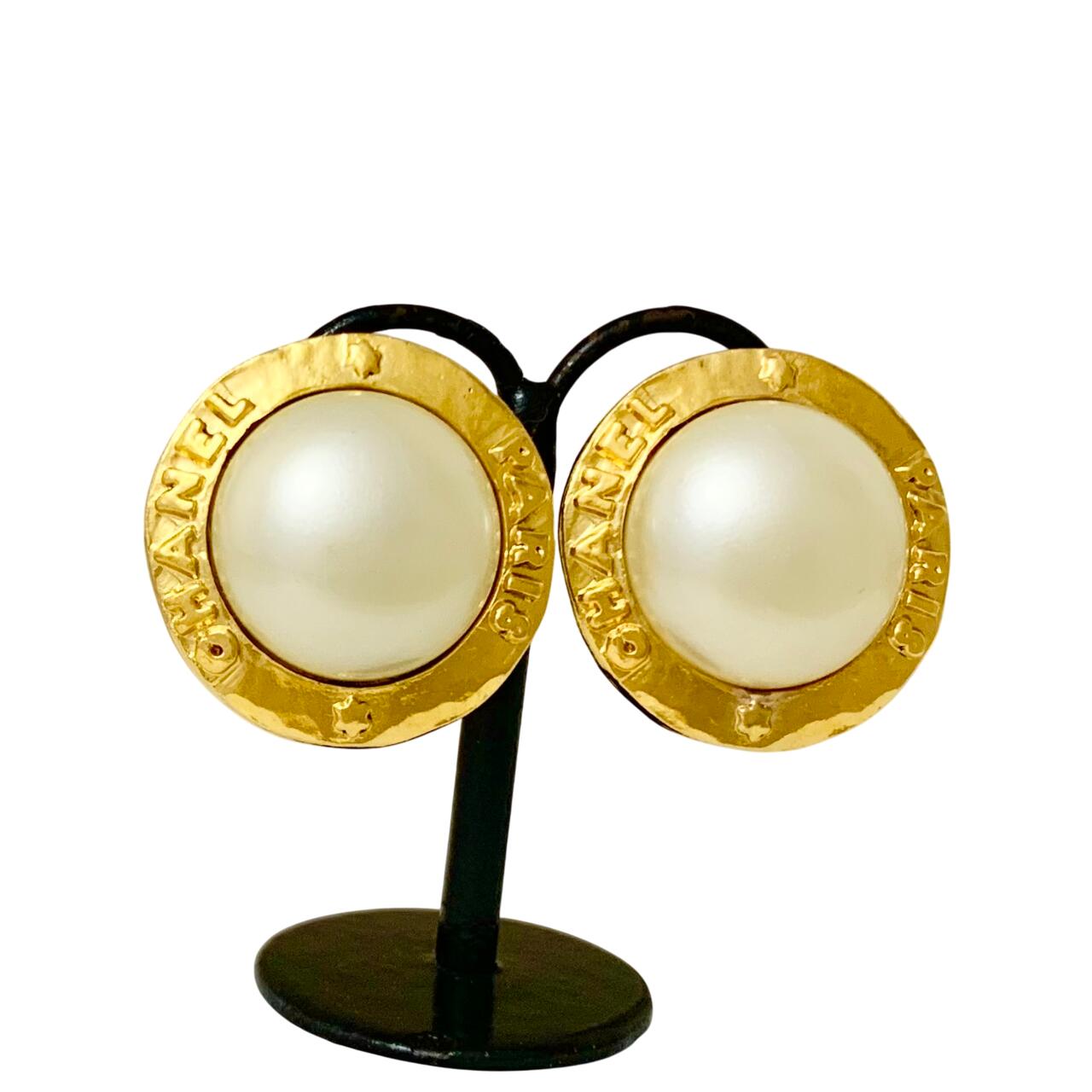 CHANEL シャネル イヤリング パール 真珠 スター 星 PARIS ゴールド 金 アルファベット ロゴ 丸 ヴィンテージ 【中古】