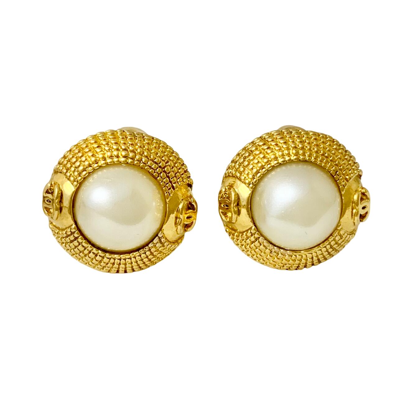 CHANEL シャネル イヤリング ココマーク マトラッセ チェーン パール 真珠 ゴールド 金 ロゴ 丸 ヴィンテージ 【中古】