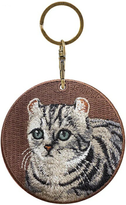 NEW猫キーホルダー シルク両面刺繍 アメリカンカール×アメショ（ミックス） キャット ネコグッズ 100％シルク刺繍 超かわいい 本物そっくり 高品質 リアルチャーム ペット プレゼント最適 ネコ キーホルダー猫