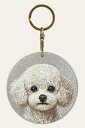 トイプードルキーホルダーWH シルク両面刺繍 犬キーホルダー プードル ホワイト ドッグ 刺繍 超かわいい 本物そっくり 高品質 リアル チャーム ペット プレ...