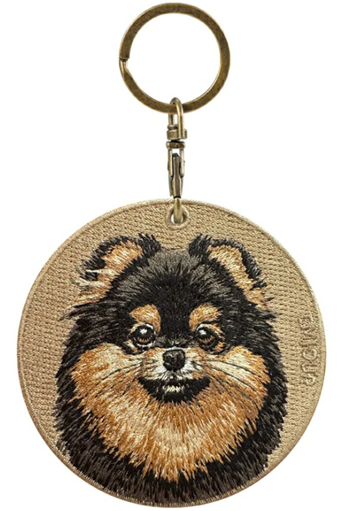 ポメラニアン ブラックタン キーホルダー シルク両面刺繍 犬キーホルダー ドッグ 超かわいい 本物そっくり 高品質 リアル チャーム ペット プレゼント最適 犬 犬柄