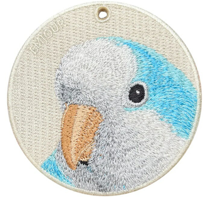 アニマル両面シルク刺繍キーホルダーブルーモンクオウム　 超かわいい そっくり プレゼント リアル EMJOUR 小動物
