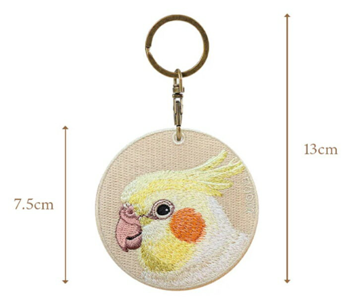アニマル両面シルク刺繍キーホルダーブルーモンクオウム　 超かわいい そっくり プレゼント リアル EMJOUR 小動物