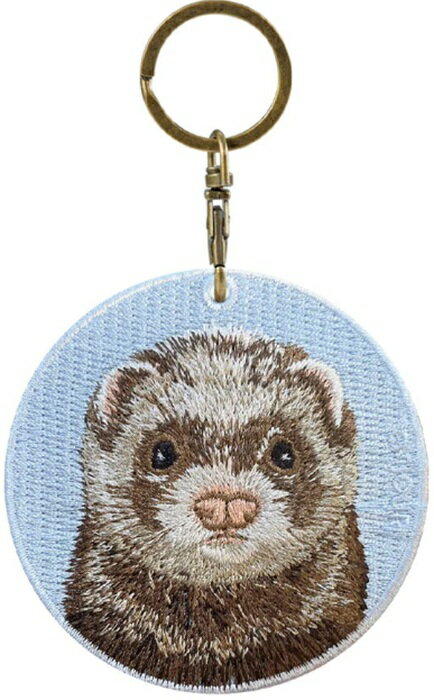 アニマル両面シルク刺繍キーホルダーフェレット・チンチラ 小動物 イタチ ペット ミーアキャット ねず..