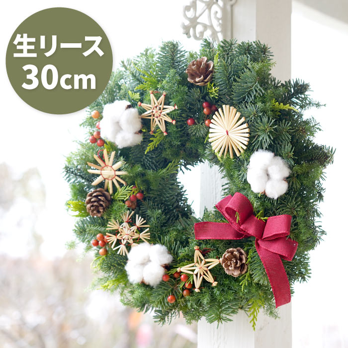 クリスマスリース 玄関 フレッシュ おしゃれ 『 北欧 ヒンメリ リース M 30cm 』 クリスマス飾り 屋外 外 冬 生 ドア ウェルカム 飾り 装飾 フレッシュリース 玄関飾り 季節 ナチュラル クリスマスプレゼント ドアリース 壁掛け 壁飾り インテリア 雑貨のサムネイル