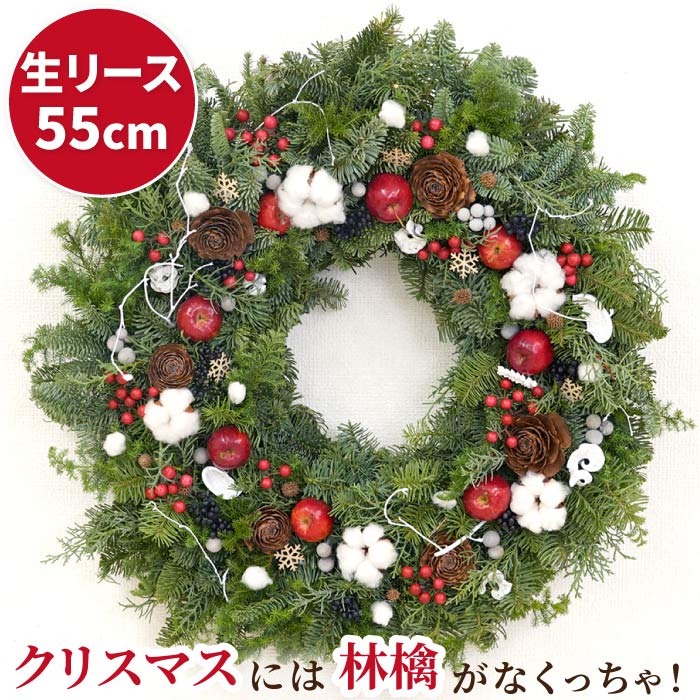 【廃番】 クリスマスリース 北欧 玄関 フレッシュ 『 姫りんご の フォレスト リース XLサイズ 55cm』 大きい 特大 赤 屋外 ドア ウェルカム おしゃれ クリスマスパーティー 飾り付け 部屋 クリスマス飾り 装飾 フレッシュリース クリスマス 玄関飾り 季節 壁飾り